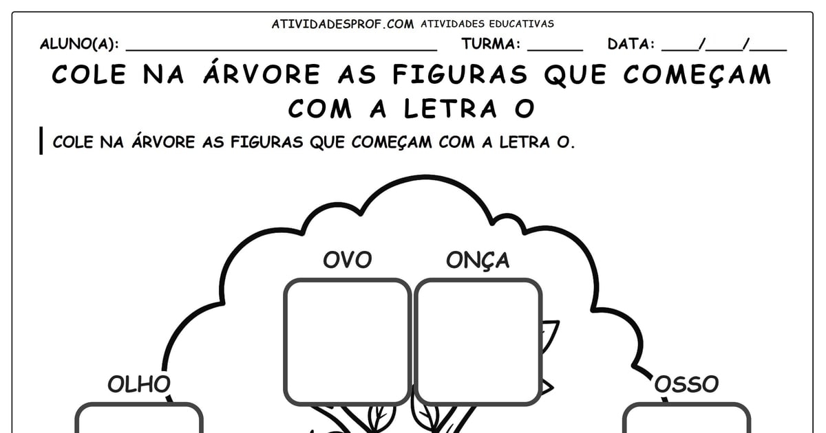 Cole na árvore as figuras que começam com a letra o