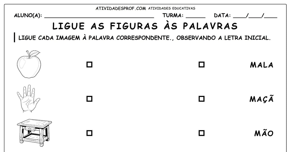 Ligue as figuras às palavras