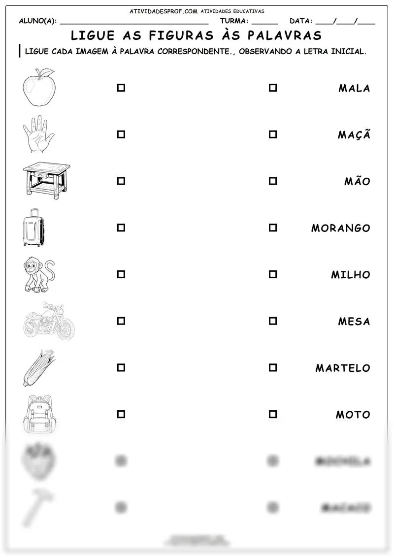 Ligue as figuras às palavras
