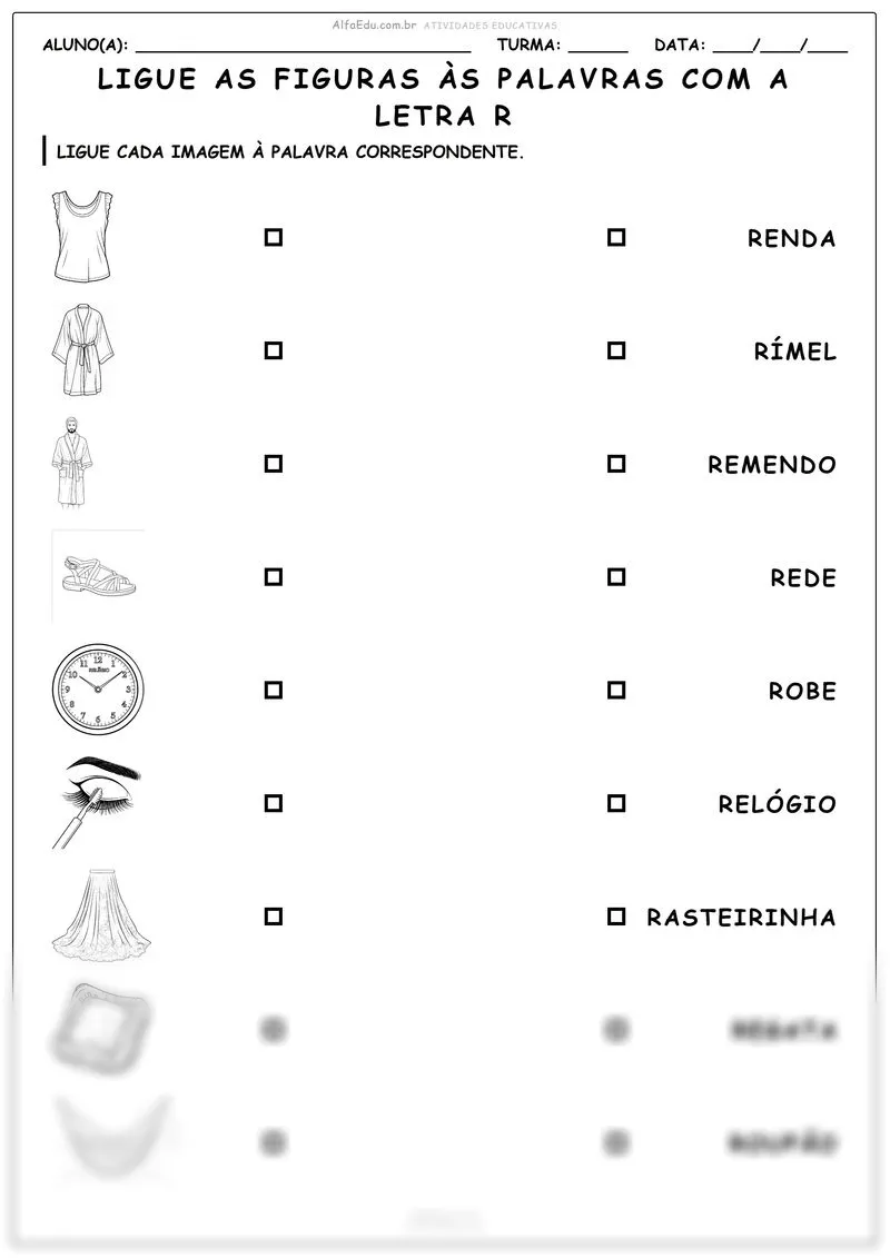 Ligue as figuras às palavras com a letra R