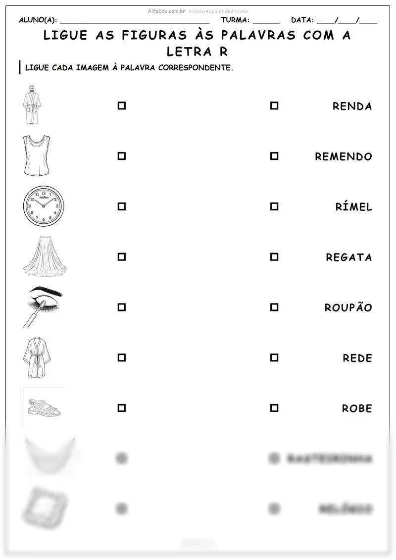 Ligue as figuras às palavras com a letra R