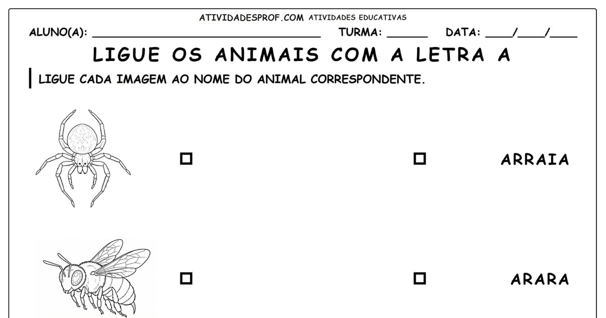 Ligue os animais com a letra a