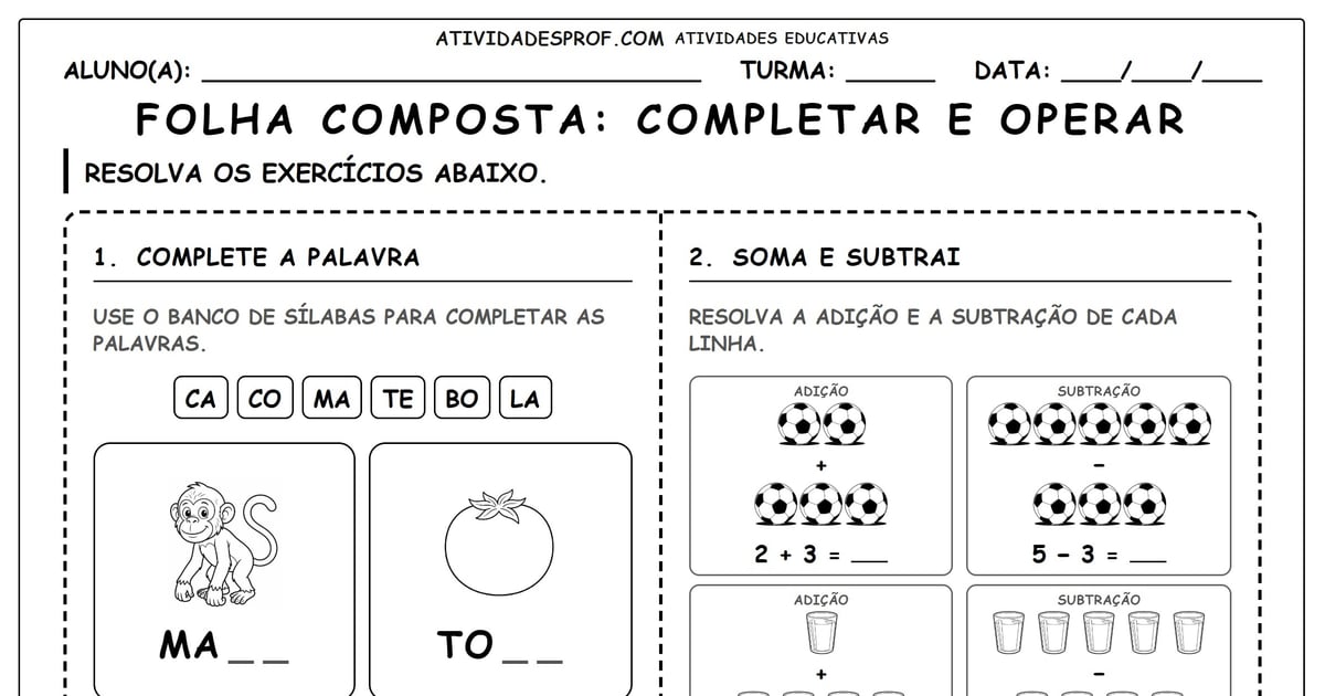 Folha composta: Completar e operar