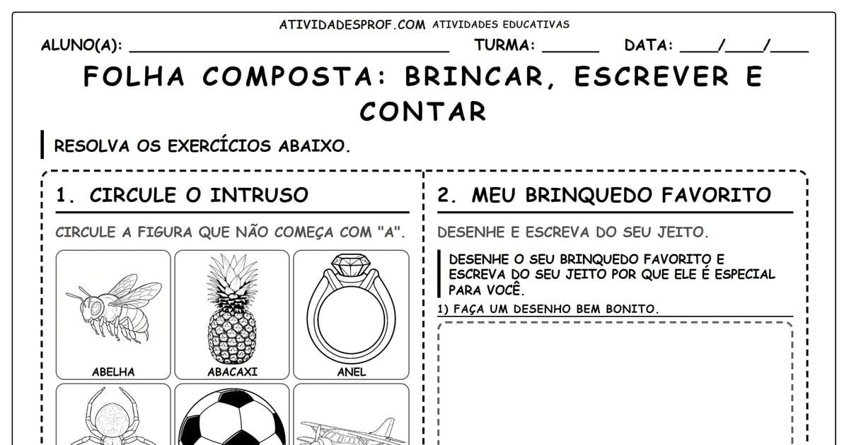 FOLHA COMPOSTA: BRINCAR, ESCREVER E CONTAR