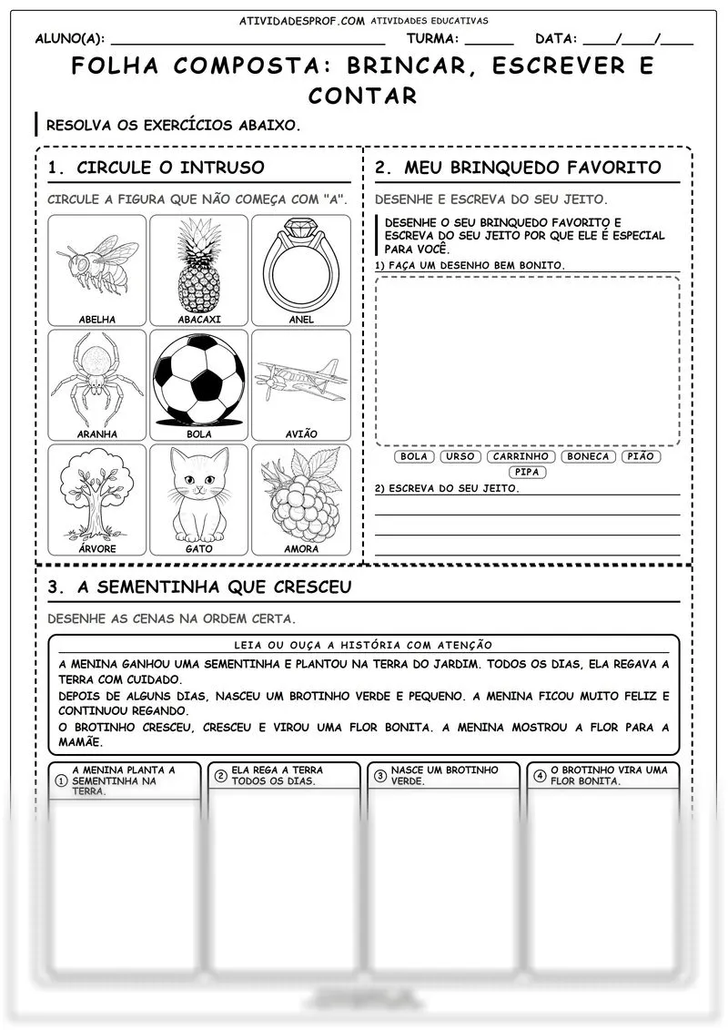 FOLHA COMPOSTA: BRINCAR, ESCREVER E CONTAR