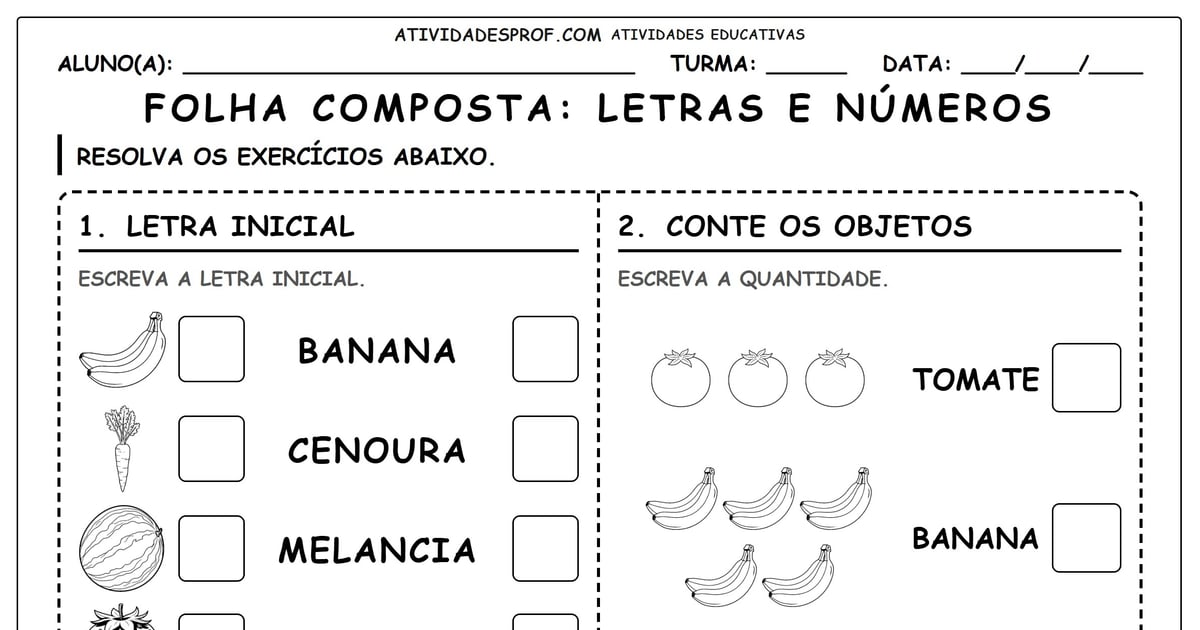 FOLHA COMPOSTA: LETRAS E NÚMEROS