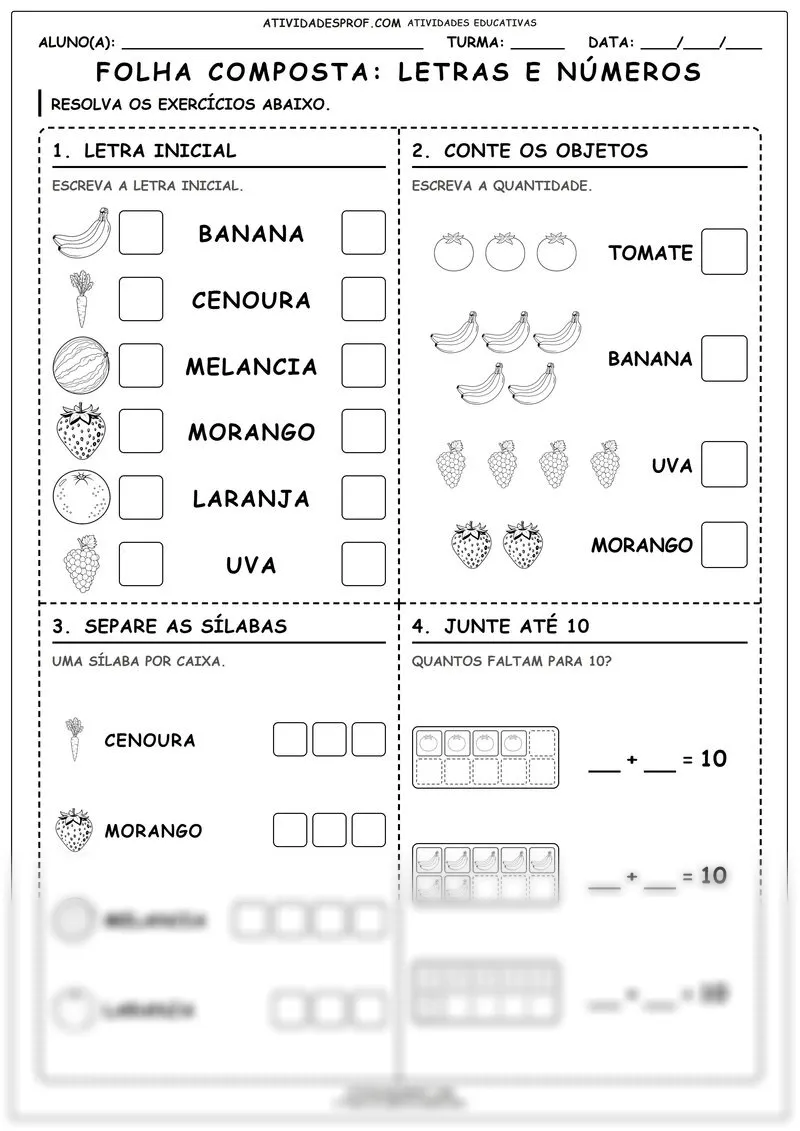 FOLHA COMPOSTA: LETRAS E NÚMEROS
