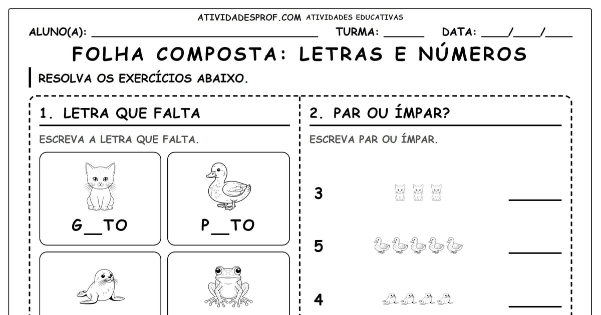 FOLHA COMPOSTA: LETRAS E NÚMEROS