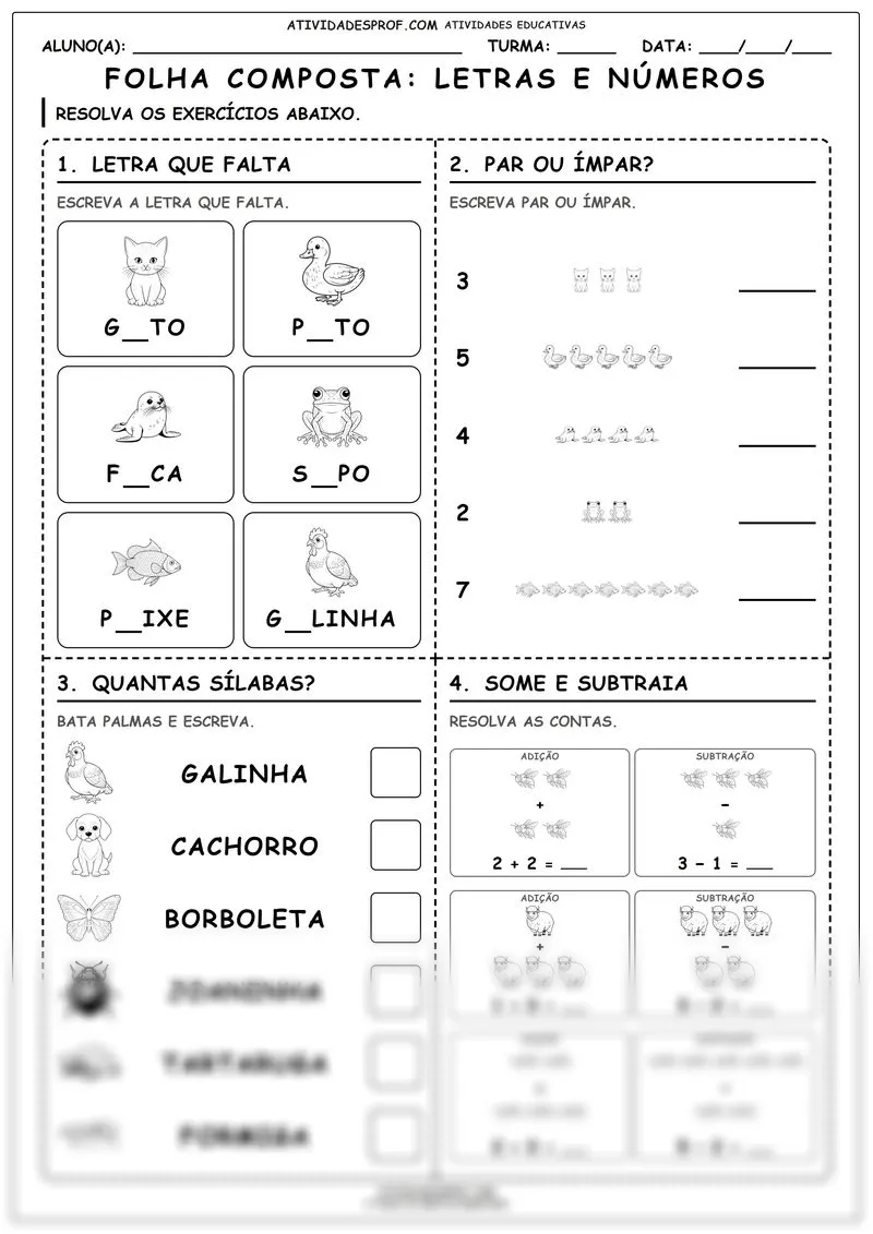 FOLHA COMPOSTA: LETRAS E NÚMEROS