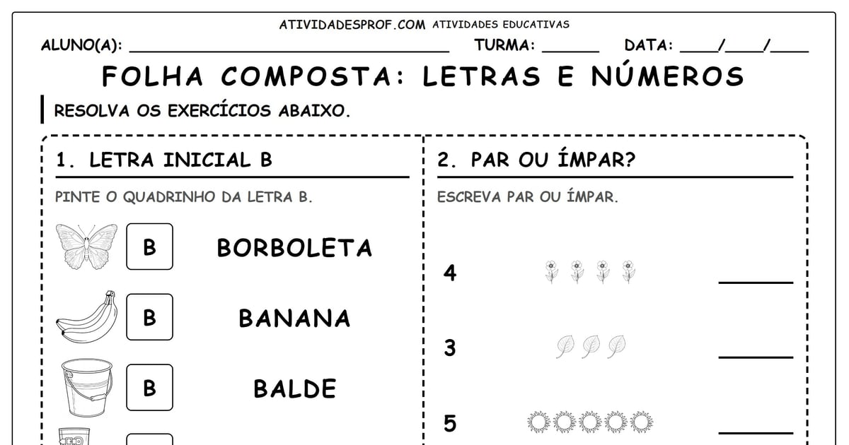 FOLHA COMPOSTA: LETRAS E NÚMEROS