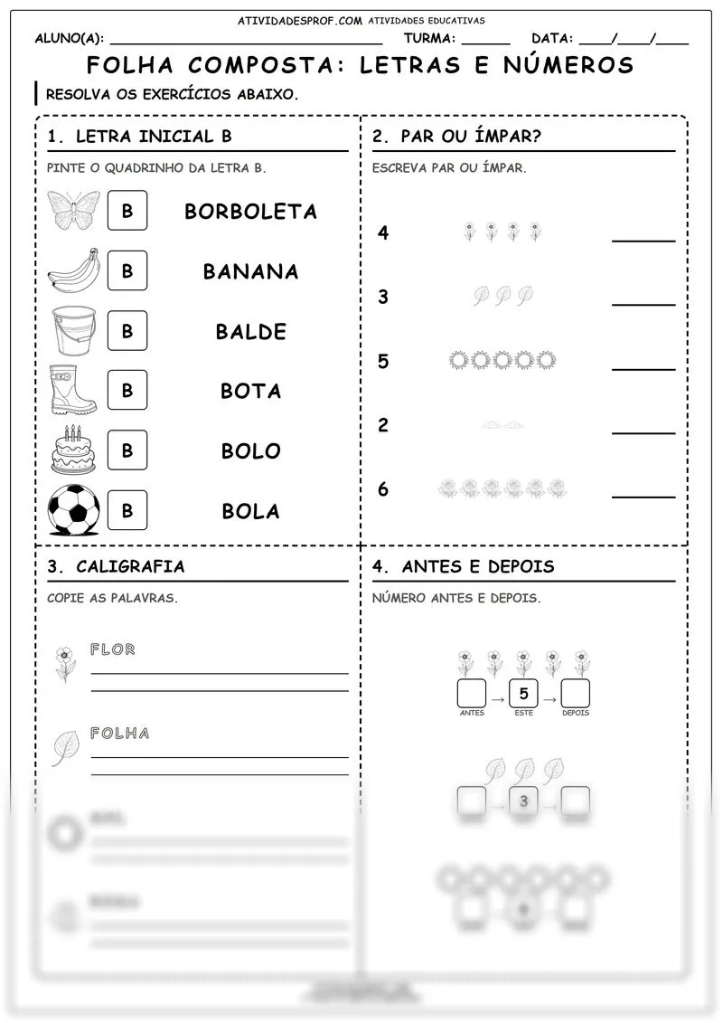 FOLHA COMPOSTA: LETRAS E NÚMEROS