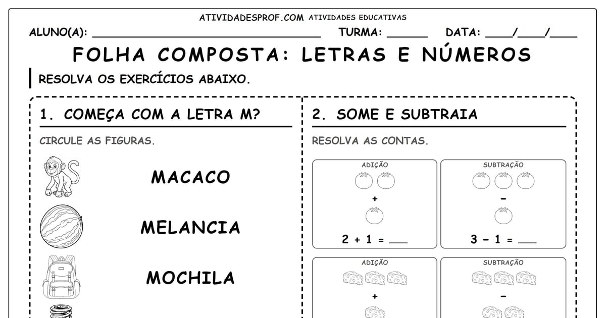 FOLHA COMPOSTA: LETRAS E NÚMEROS