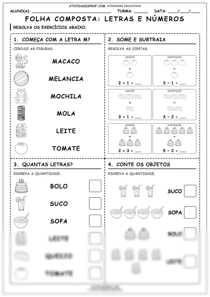 FOLHA COMPOSTA: LETRAS E NÚMEROS