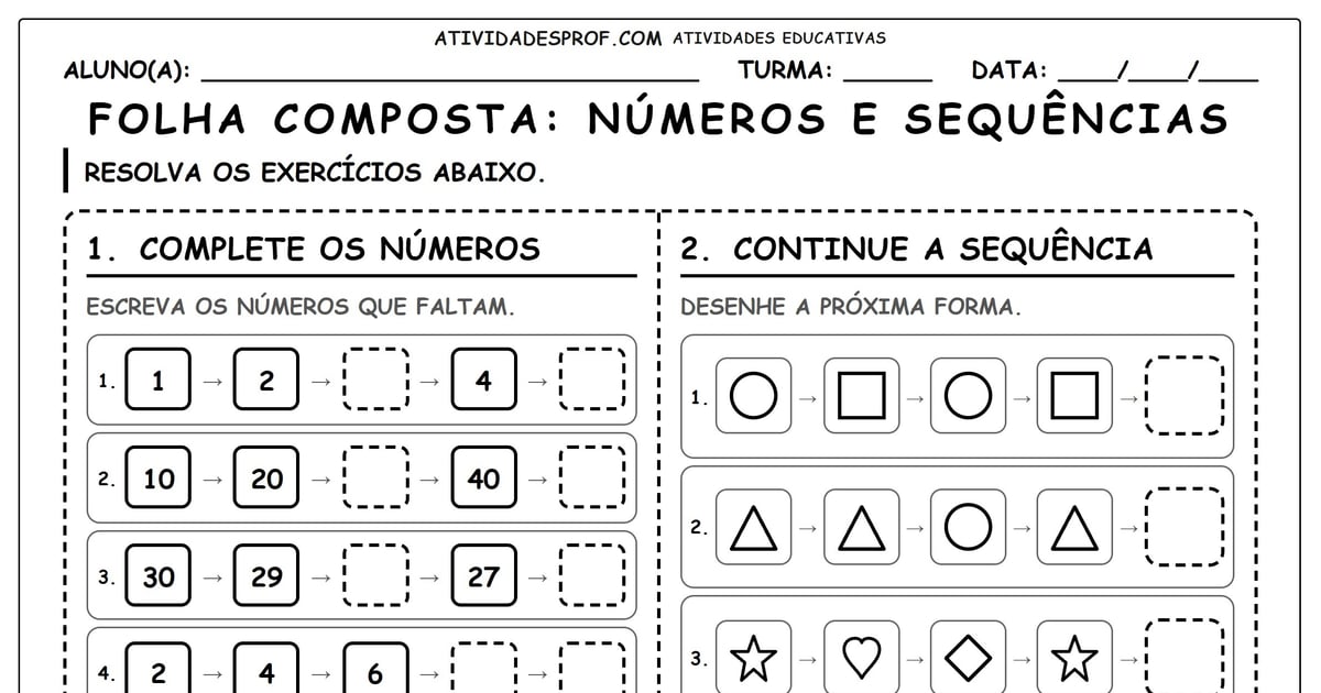 FOLHA COMPOSTA: NÚMEROS E SEQUÊNCIAS