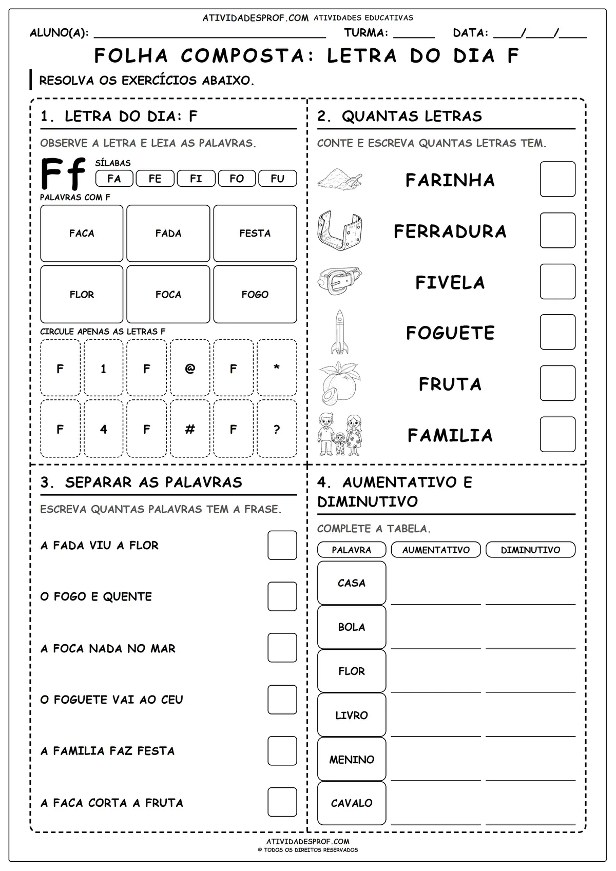 FOLHA COMPOSTA: LETRA DO DIA F