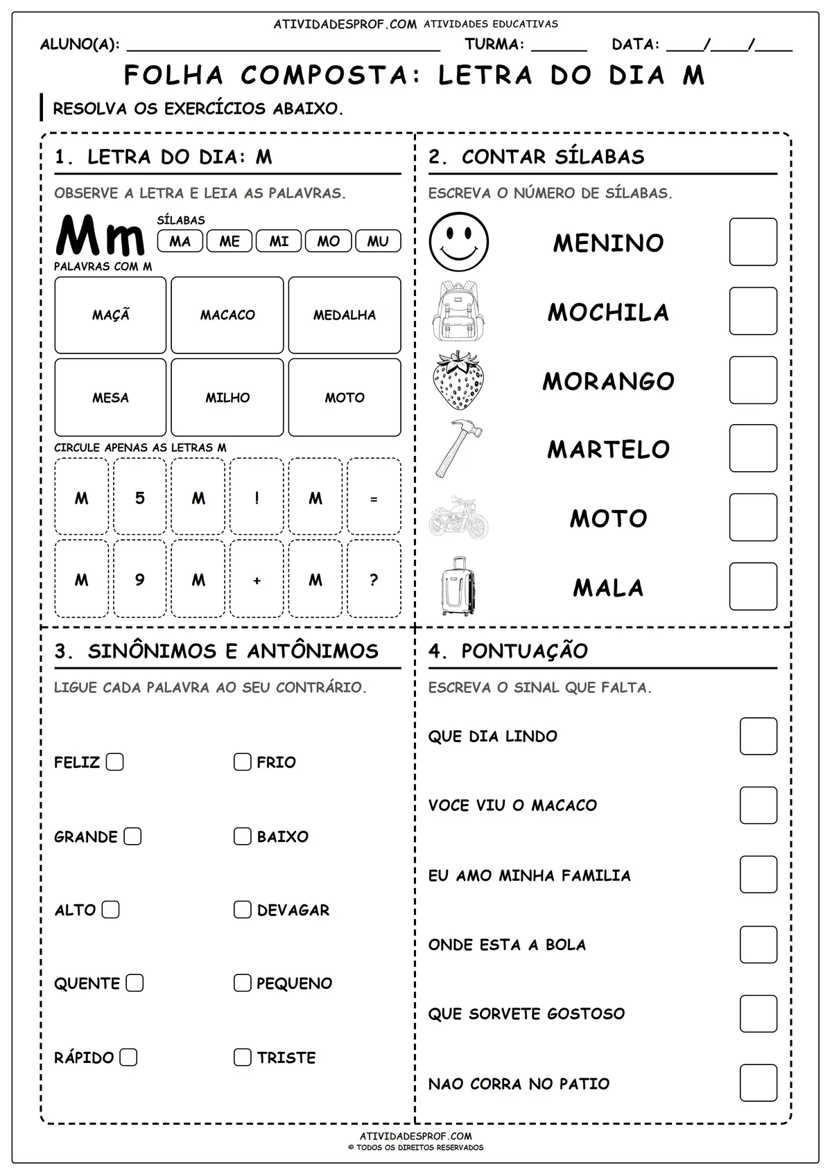 FOLHA COMPOSTA: LETRA DO DIA M