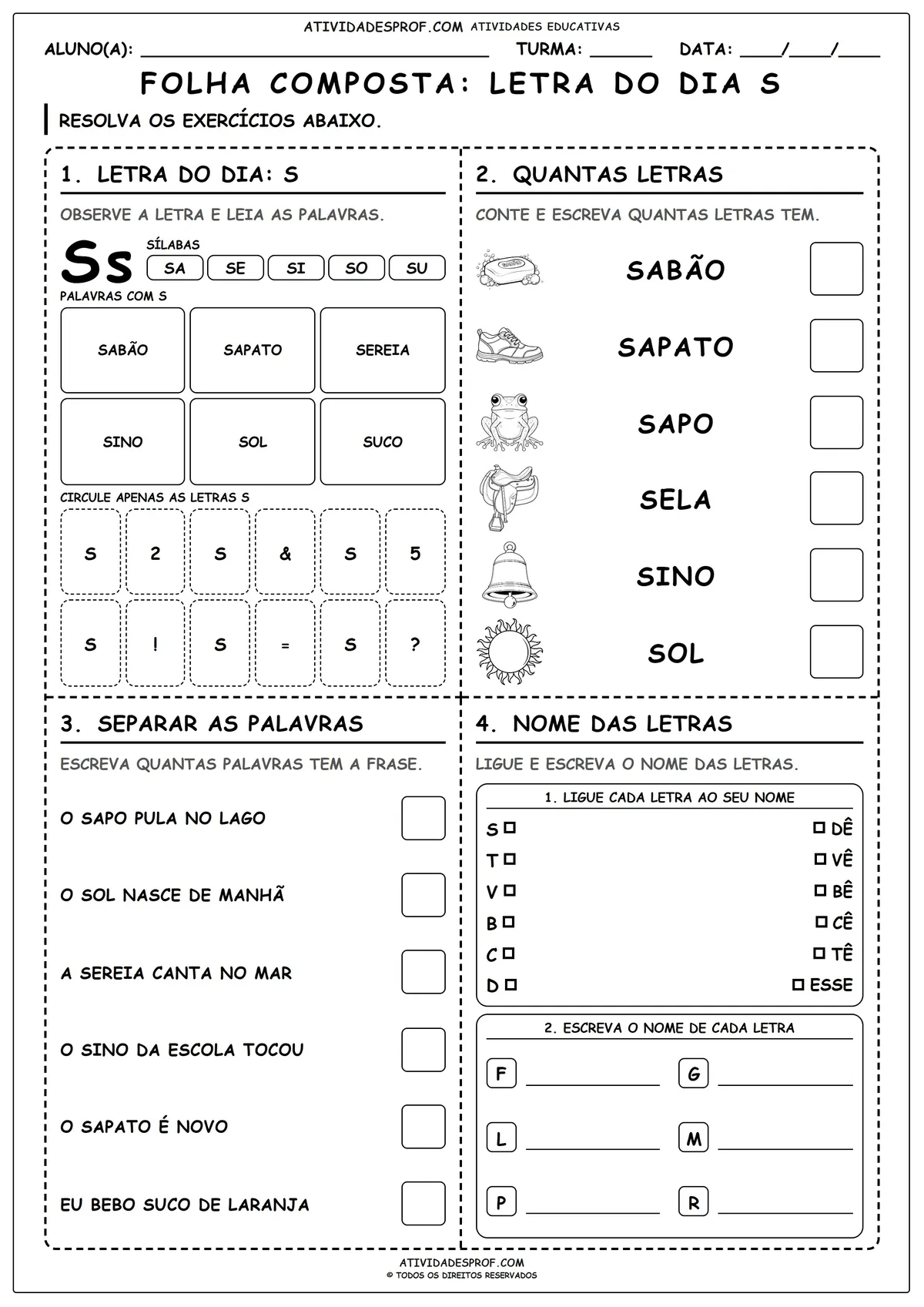 FOLHA COMPOSTA: LETRA DO DIA S