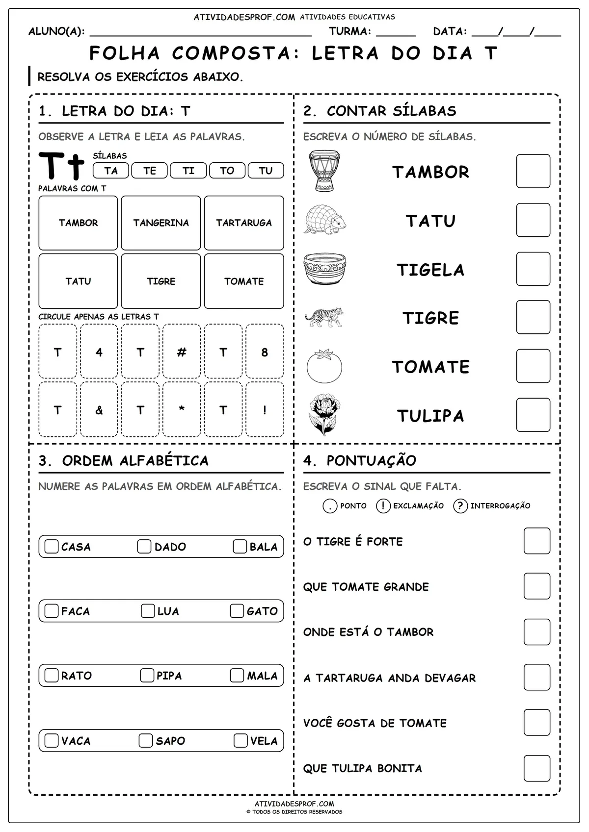 FOLHA COMPOSTA: LETRA DO DIA T