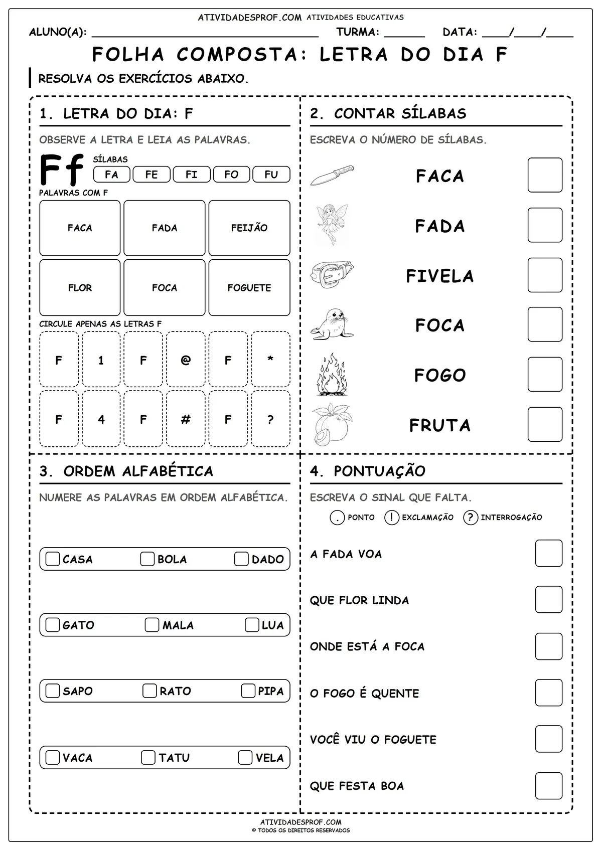 FOLHA COMPOSTA: LETRA DO DIA F
