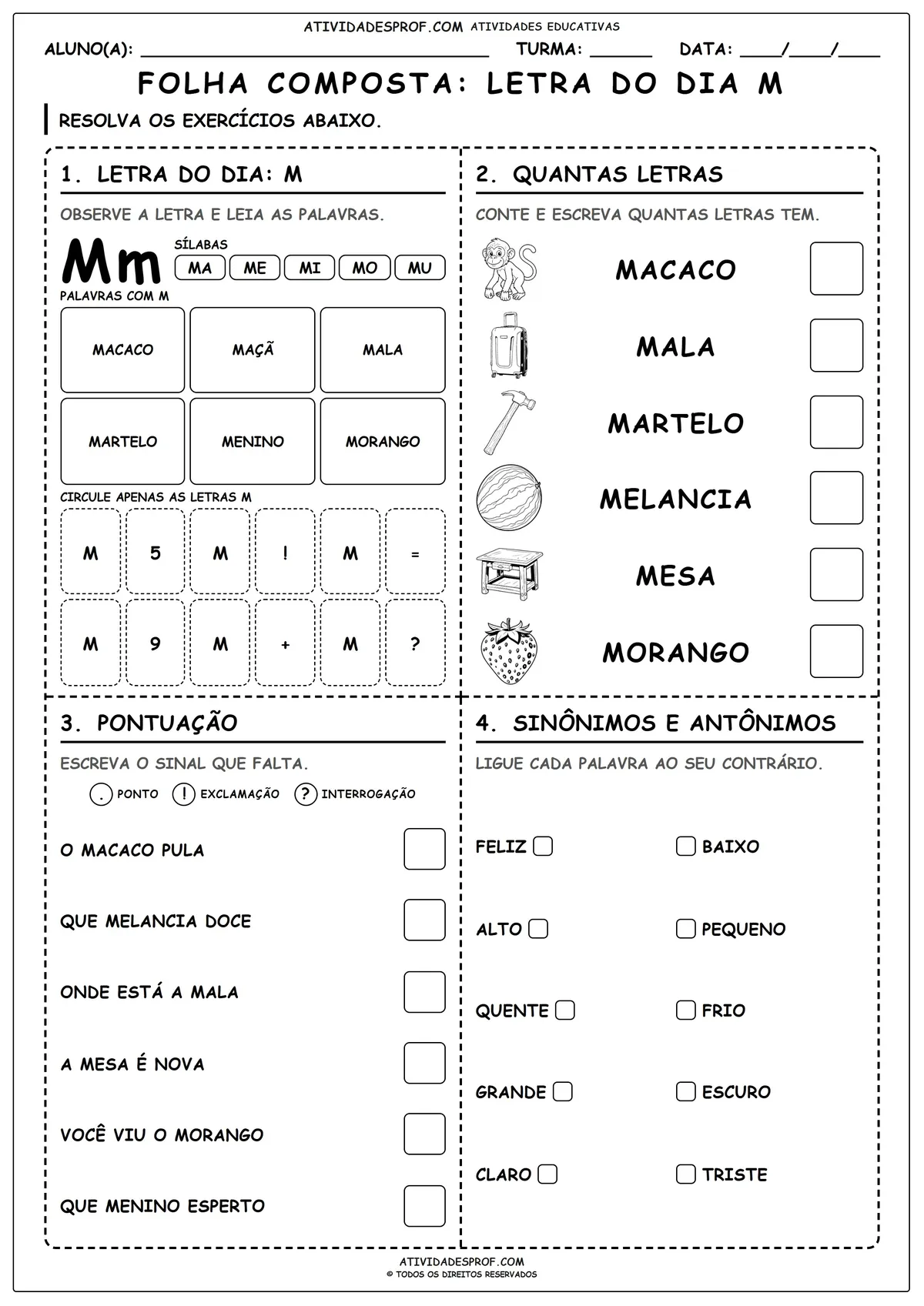 FOLHA COMPOSTA: LETRA DO DIA M