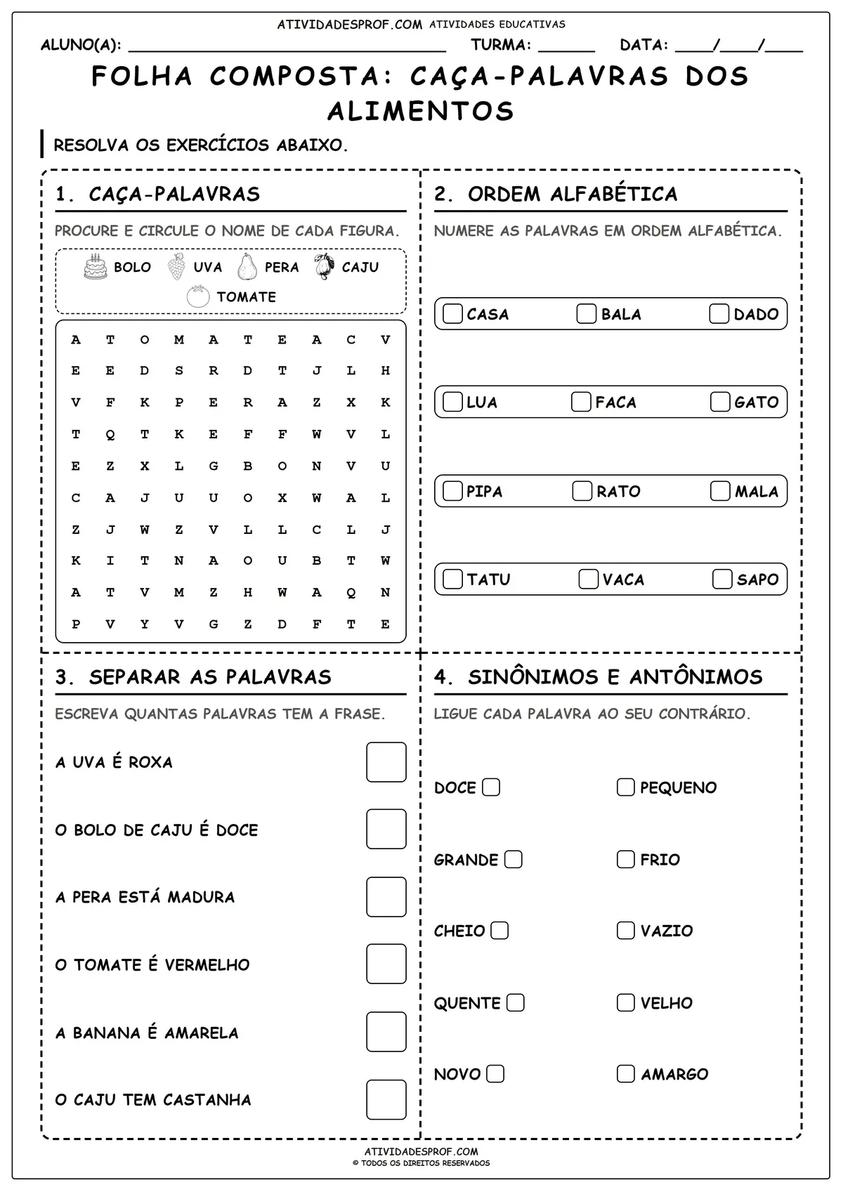 FOLHA COMPOSTA: CAÇA-PALAVRAS DOS ALIMENTOS