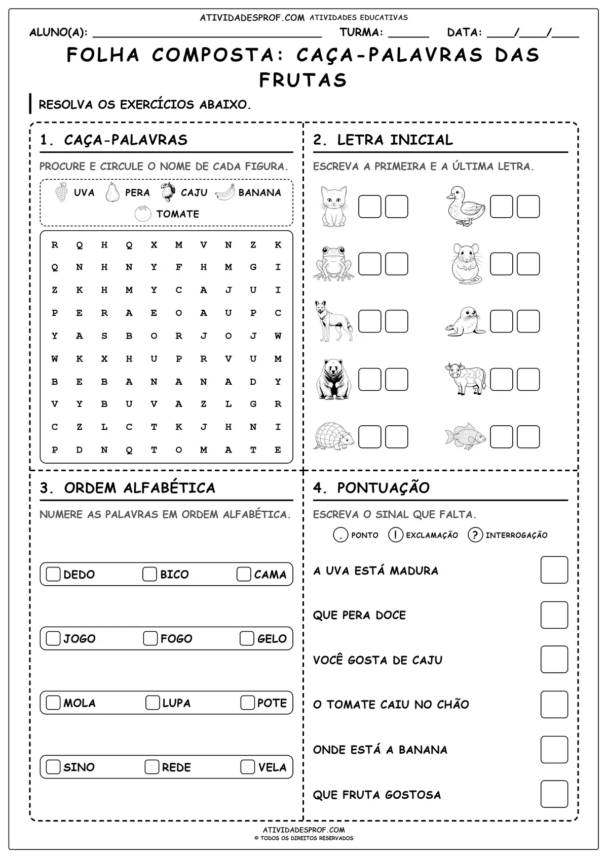 FOLHA COMPOSTA: CAÇA-PALAVRAS DAS FRUTAS
