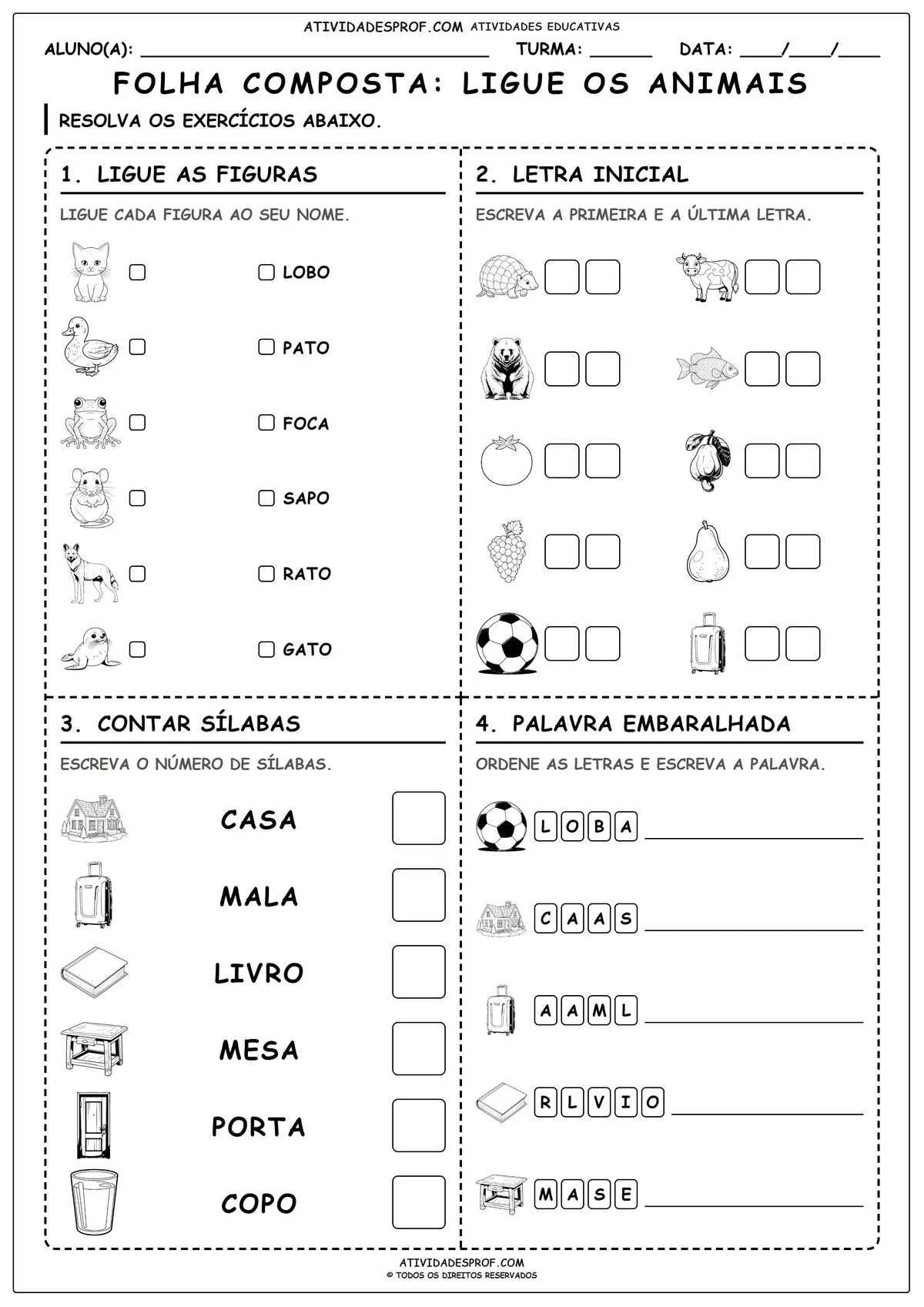 FOLHA COMPOSTA: LIGUE OS ANIMAIS