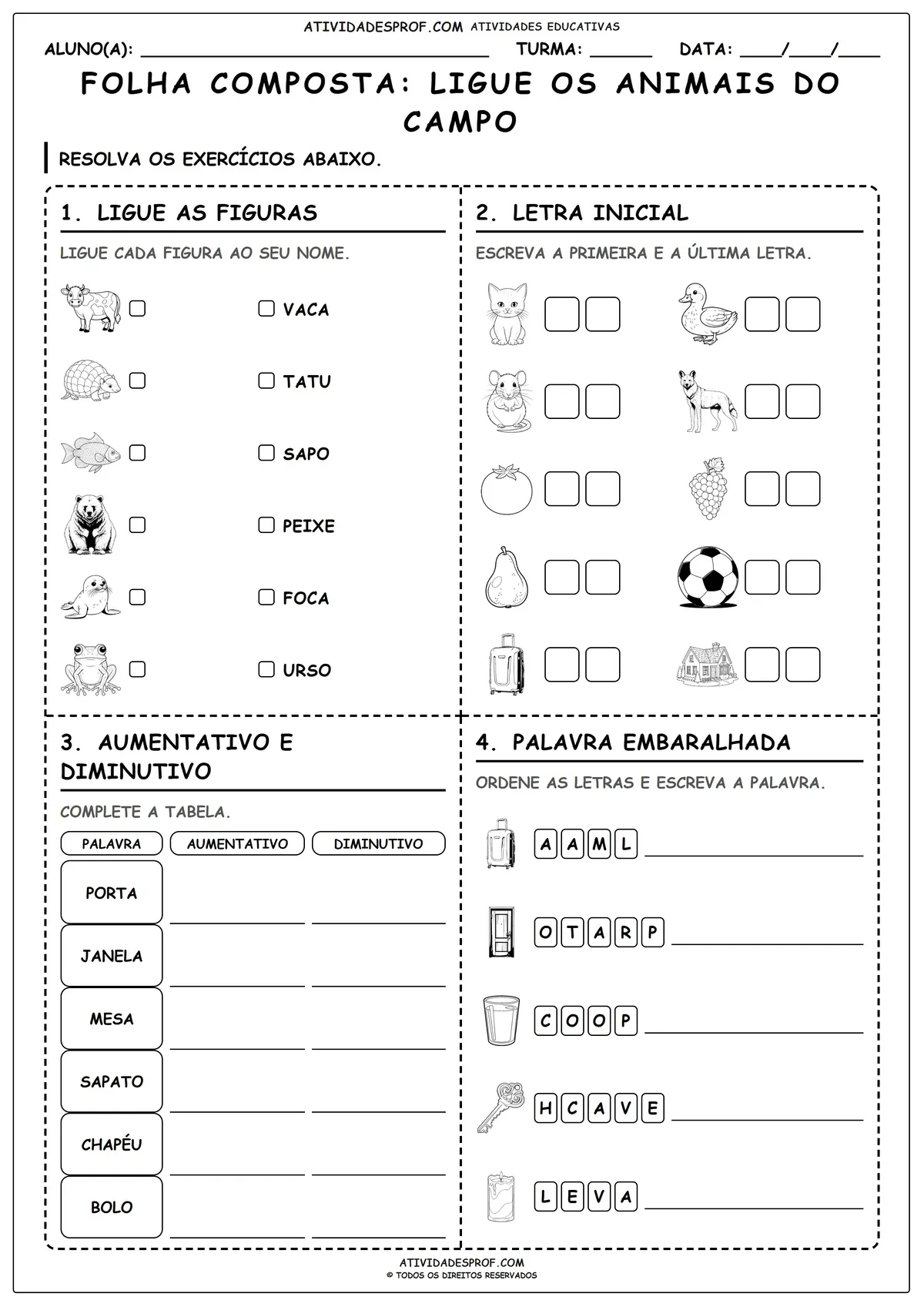 FOLHA COMPOSTA: LIGUE OS ANIMAIS DO CAMPO