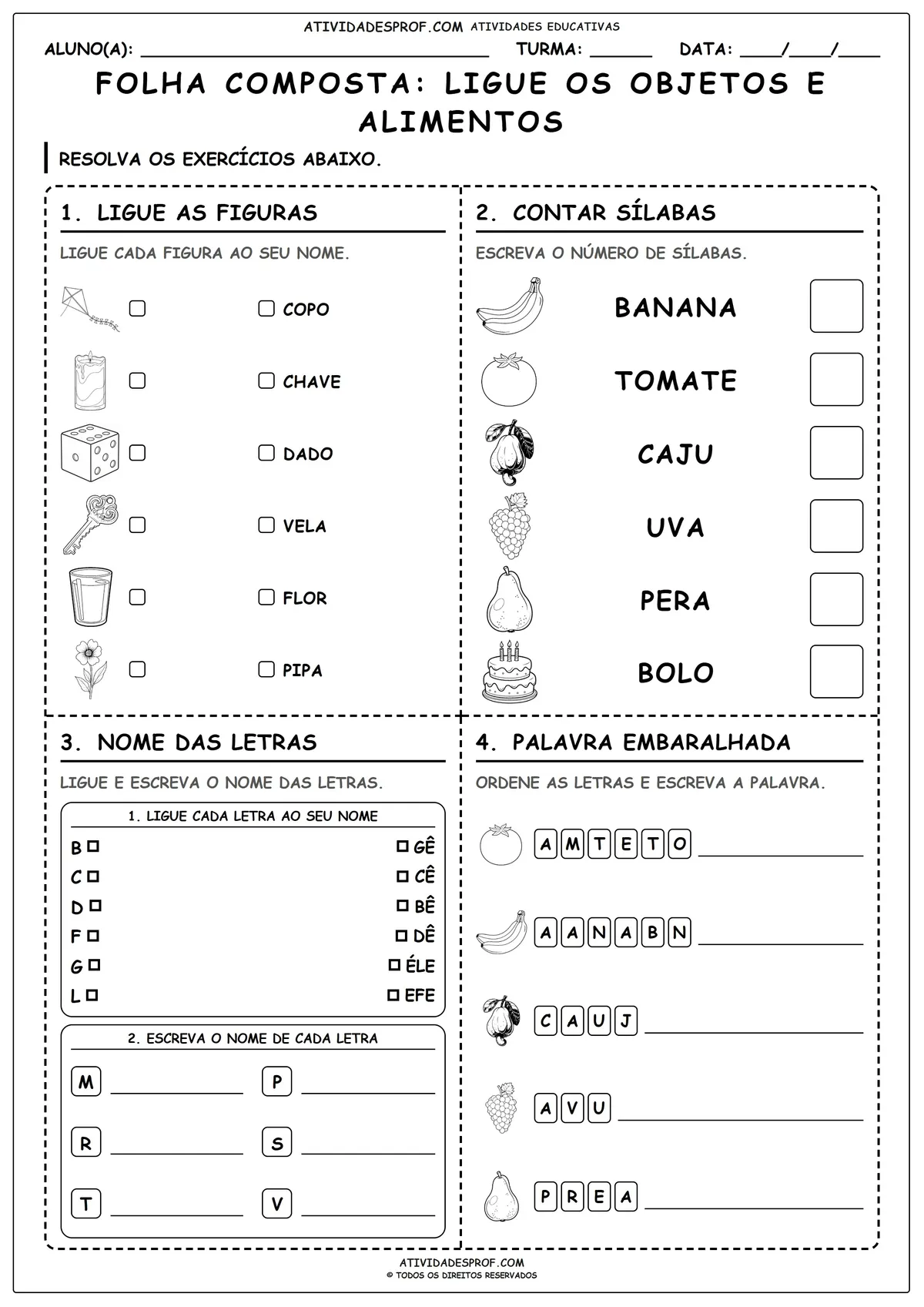 FOLHA COMPOSTA: LIGUE OS OBJETOS E ALIMENTOS