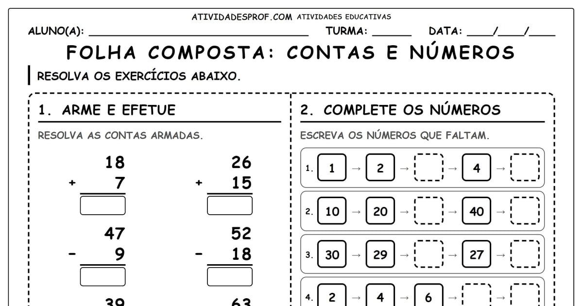 FOLHA COMPOSTA: CONTAS COM CENTENAS E SEQUÊNCIAS