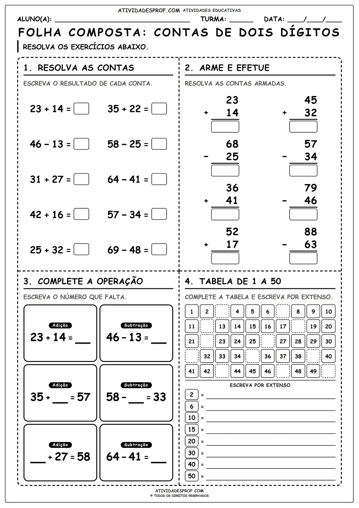 FOLHA COMPOSTA: CONTAS DE DOIS DÍGITOS