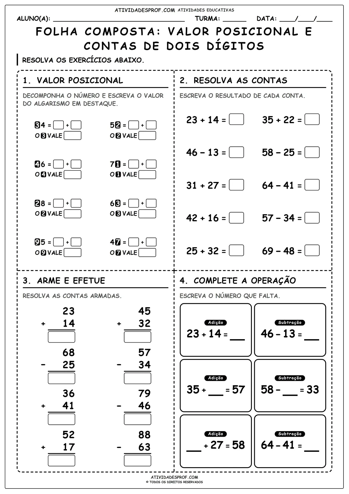 FOLHA COMPOSTA: VALOR POSICIONAL E CONTAS DE DOIS DÍGITOS