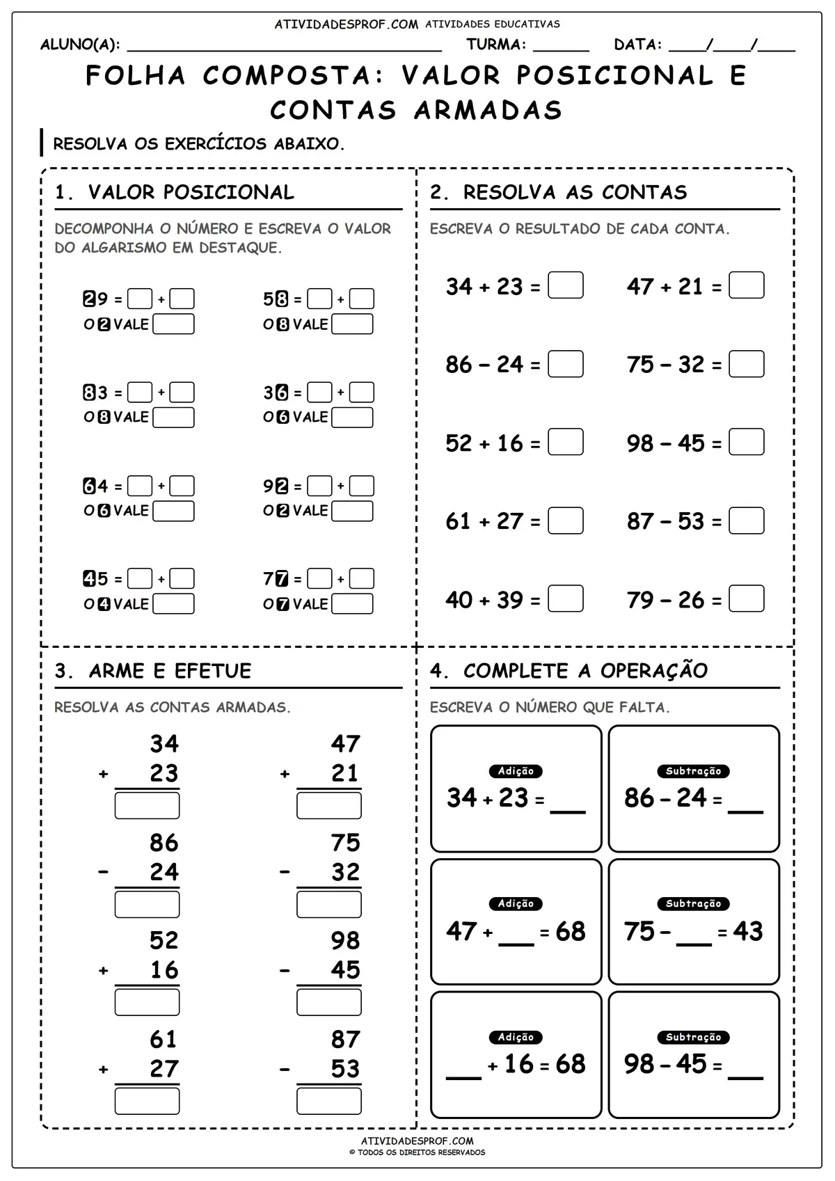 FOLHA COMPOSTA: VALOR POSICIONAL E CONTAS ARMADAS