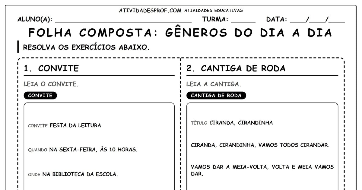 FOLHA COMPOSTA: GÊNEROS DO DIA A DIA