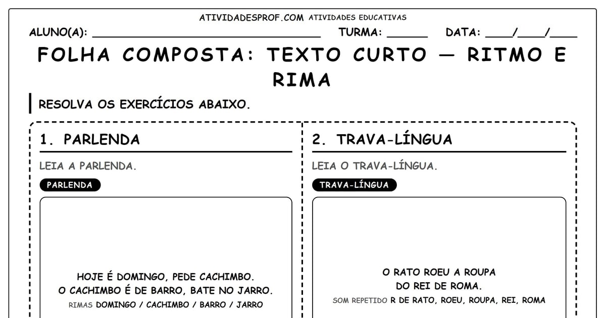 FOLHA COMPOSTA: TEXTO CURTO — RITMO E RIMA