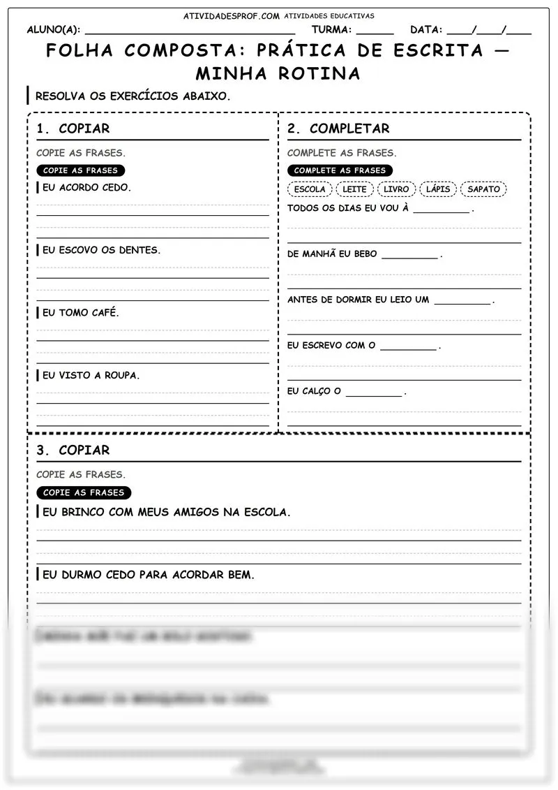 FOLHA COMPOSTA: PRÁTICA DE ESCRITA — MINHA ROTINA