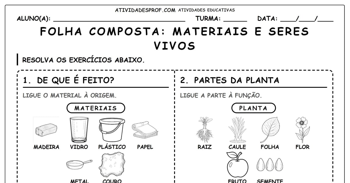 FOLHA COMPOSTA: MATERIAIS E SERES VIVOS