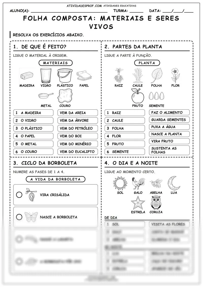FOLHA COMPOSTA: MATERIAIS E SERES VIVOS