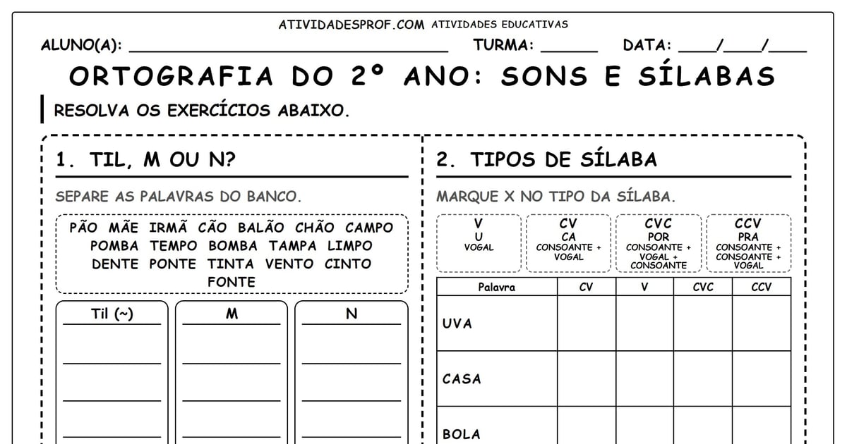ORTOGRAFIA DO 2º ANO: SONS E SÍLABAS