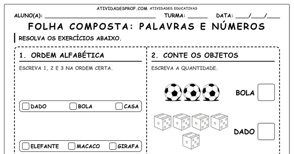 FOLHA COMPOSTA: PALAVRAS E NÚMEROS