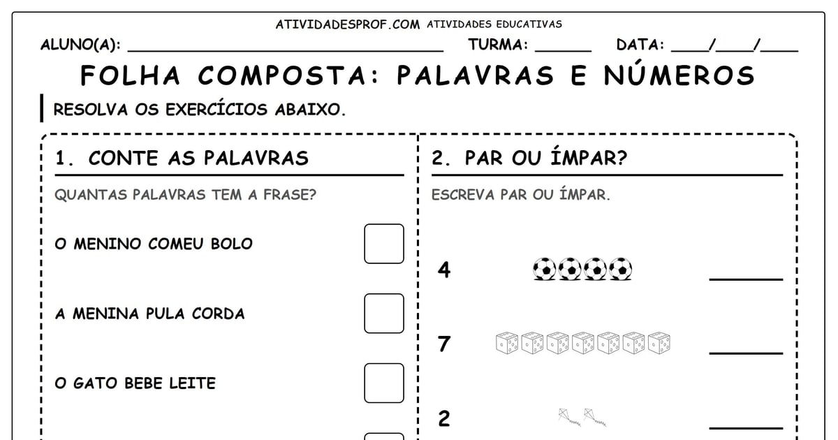 FOLHA COMPOSTA: PALAVRAS E NÚMEROS