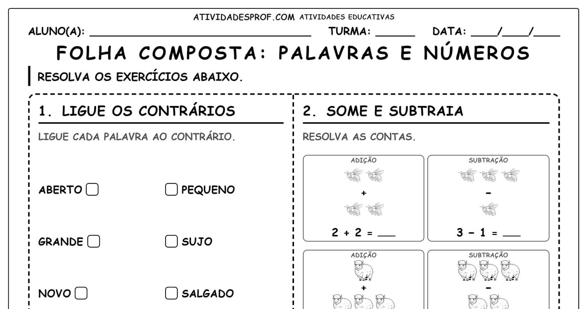 FOLHA COMPOSTA: PALAVRAS E NÚMEROS