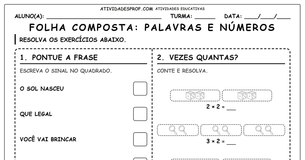 FOLHA COMPOSTA: PALAVRAS E NÚMEROS