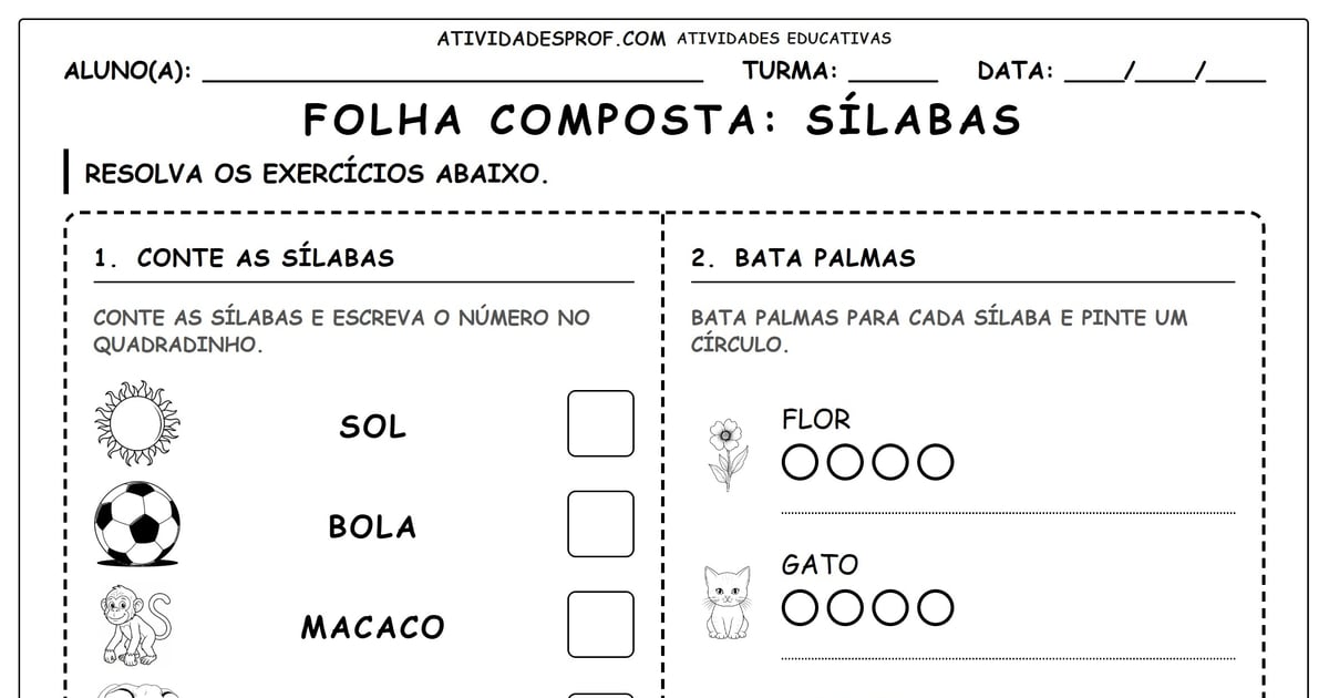Folha composta: Sílabas