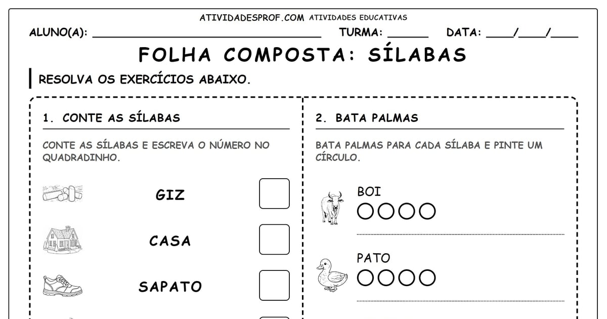 Folha composta: Sílabas