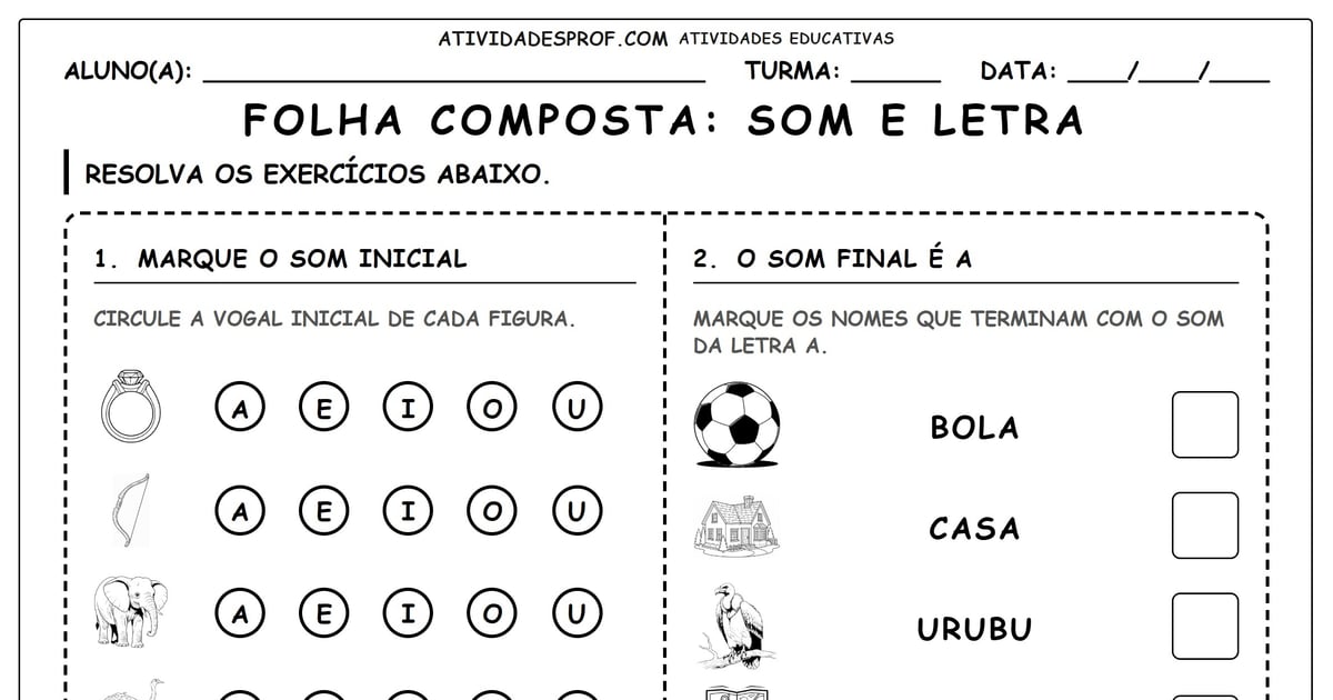 Folha composta: Som e letra