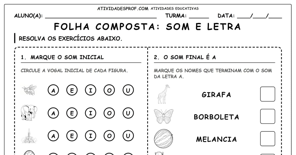 Folha composta: Som e letra