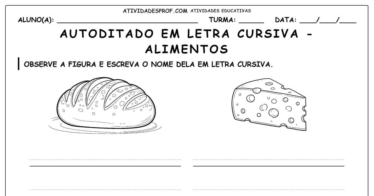 Autoditado em letra cursiva - alimentos