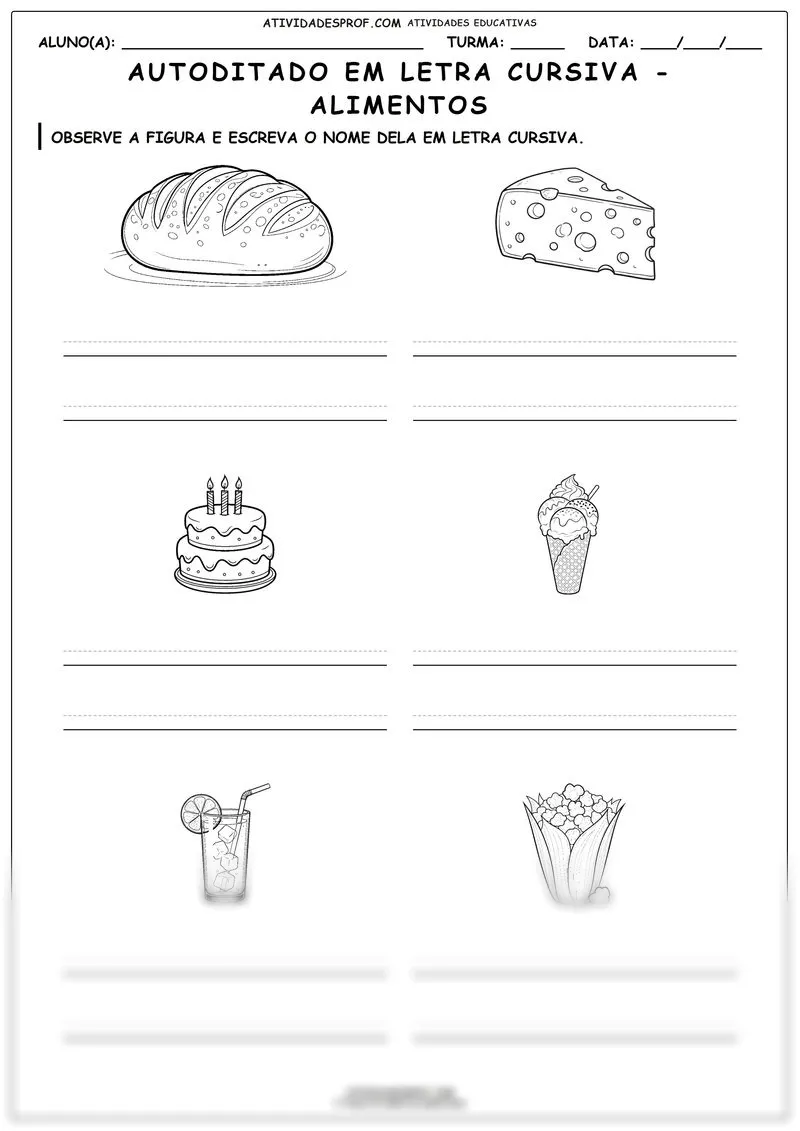 Autoditado em letra cursiva - alimentos