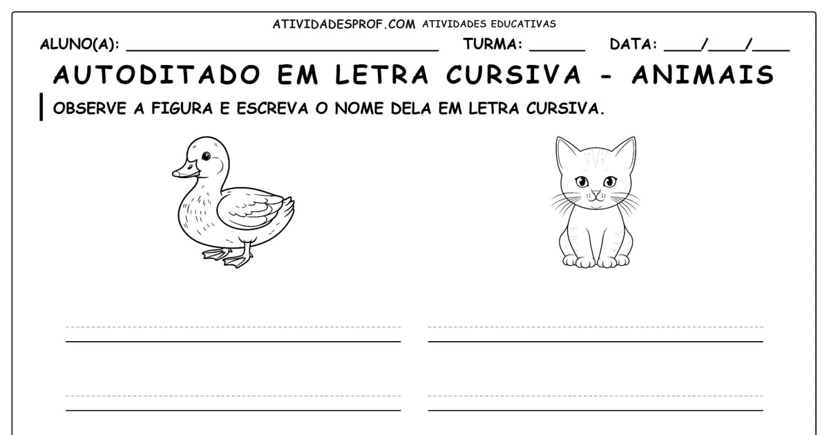 Autoditado em letra cursiva - animais